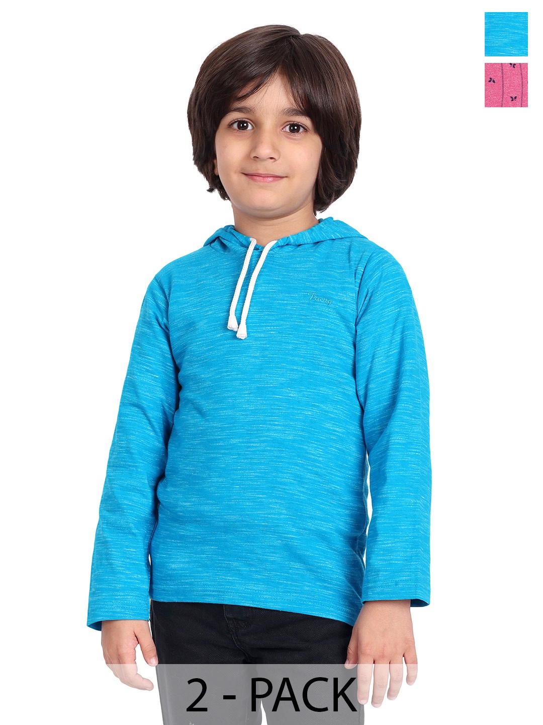 

BAESD Boys Pack Of 2 Printed Hooded Cotton Regular Fit Casual T-shirt, Blue