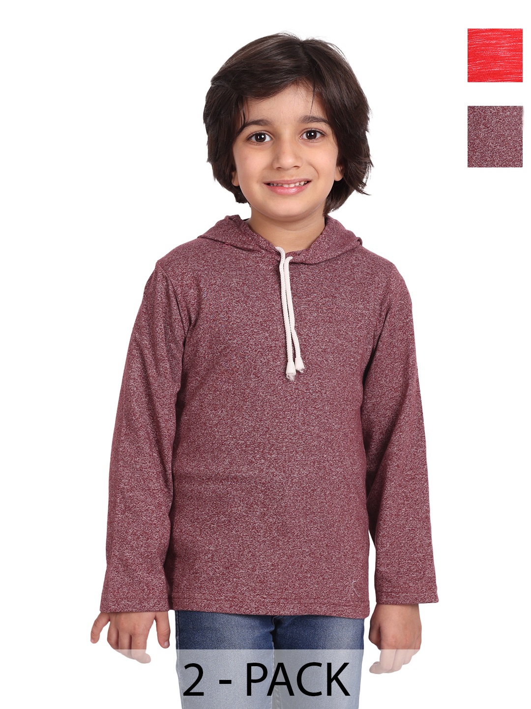 

BAESD Boys Pack Of 2 Hooded Regular Fit Cotton Casual T-shirt, Red