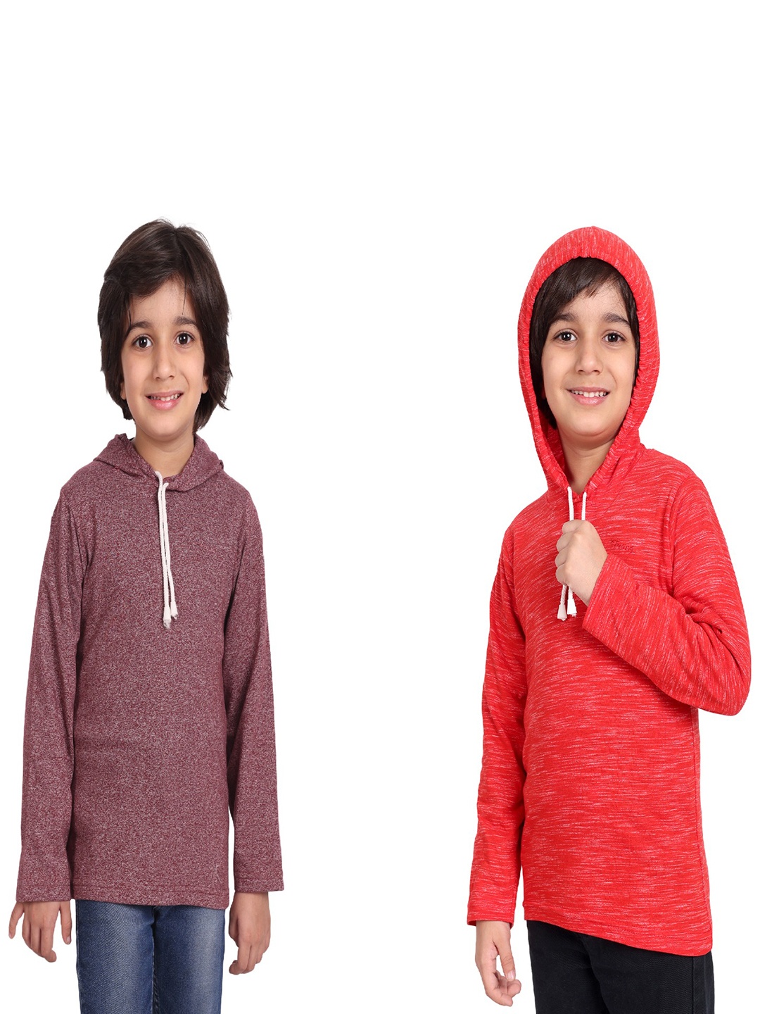 

BAESD Boys Pack Of 2 Hooded Full Sleeves Cotton T-shirt, Red