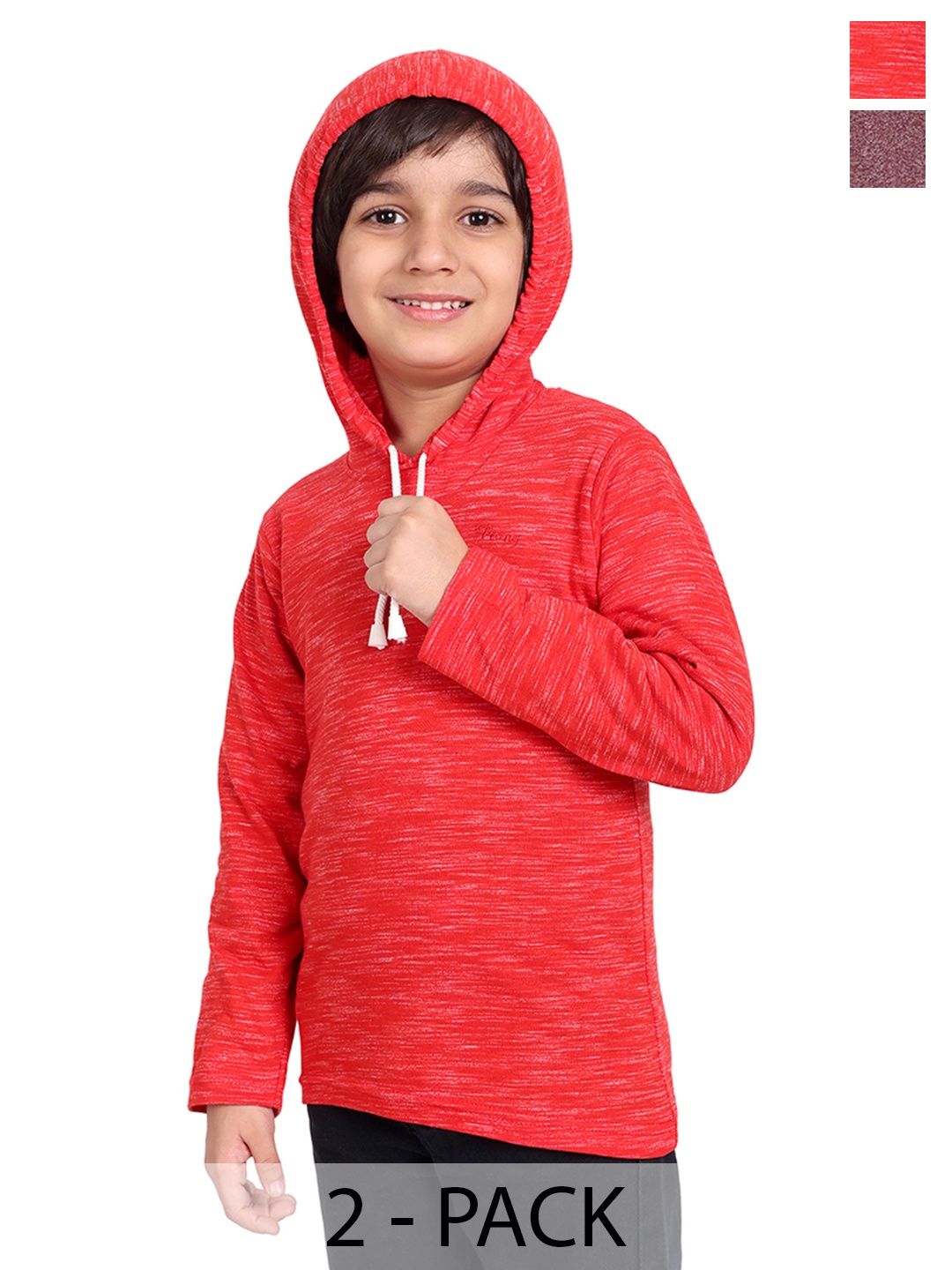 

BAESD Boys Pack Of 2 Hooded Regular Fit Cotton Casual T-shirt, Red