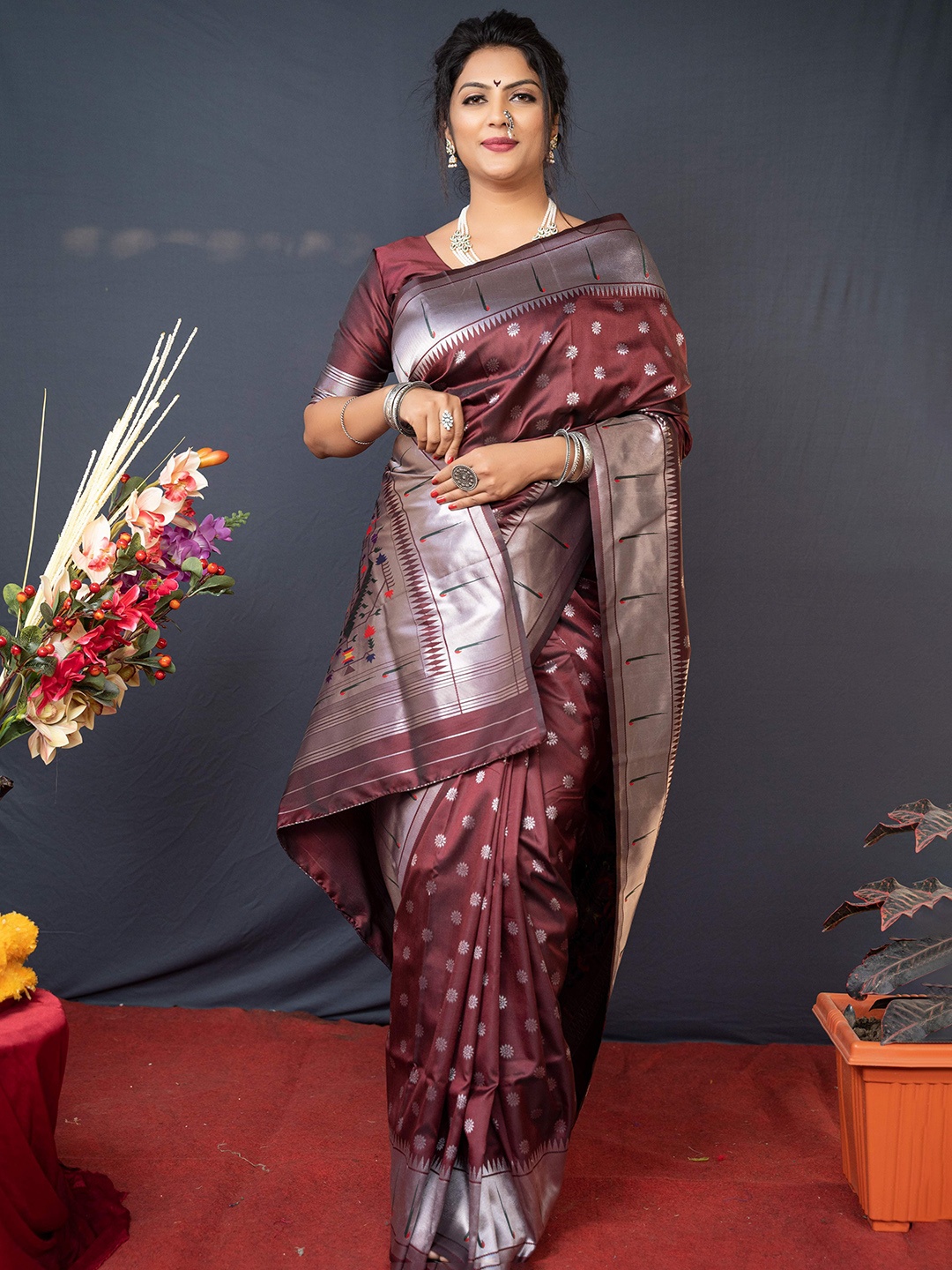 

Glorisa Woven Design Zari Paithani Saree, Maroon