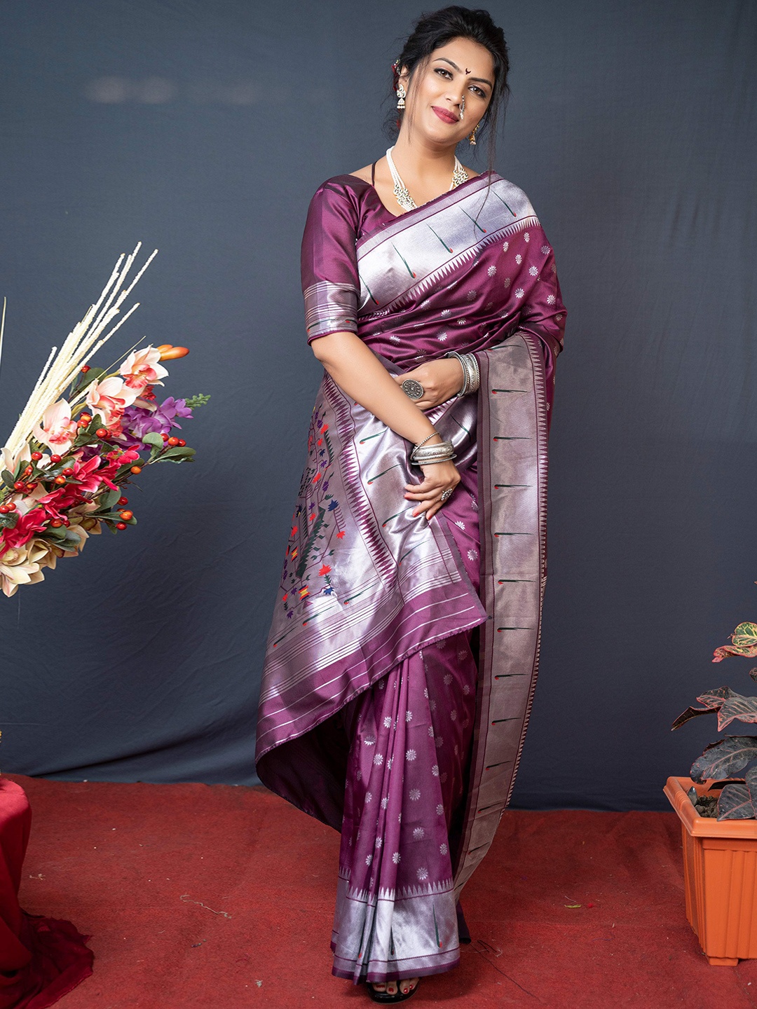 

Glorisa Woven Design Zari Paithani Saree, Purple