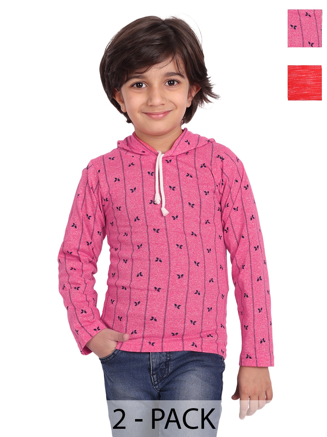 

BAESD Boys Pack Of 2 Printed Cotton Hooded T-shirts, Pink