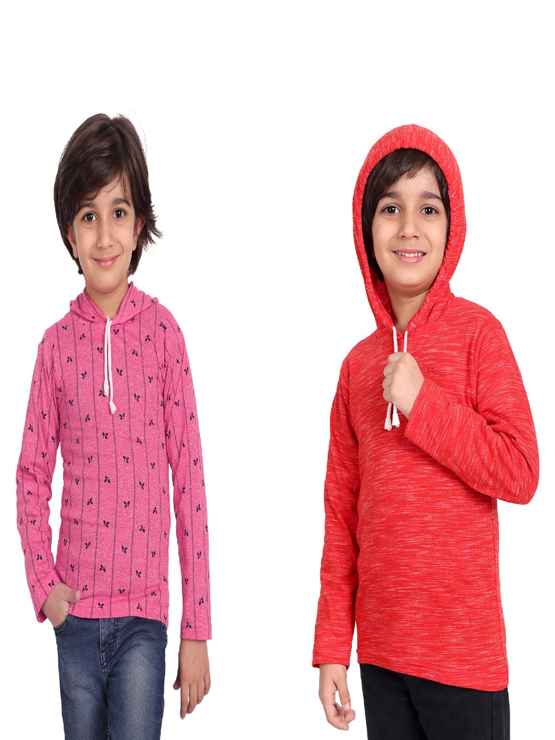 

BAESD Boys Pack Of 2 Hooded Printed Cotton Pockets T-shirt, Red