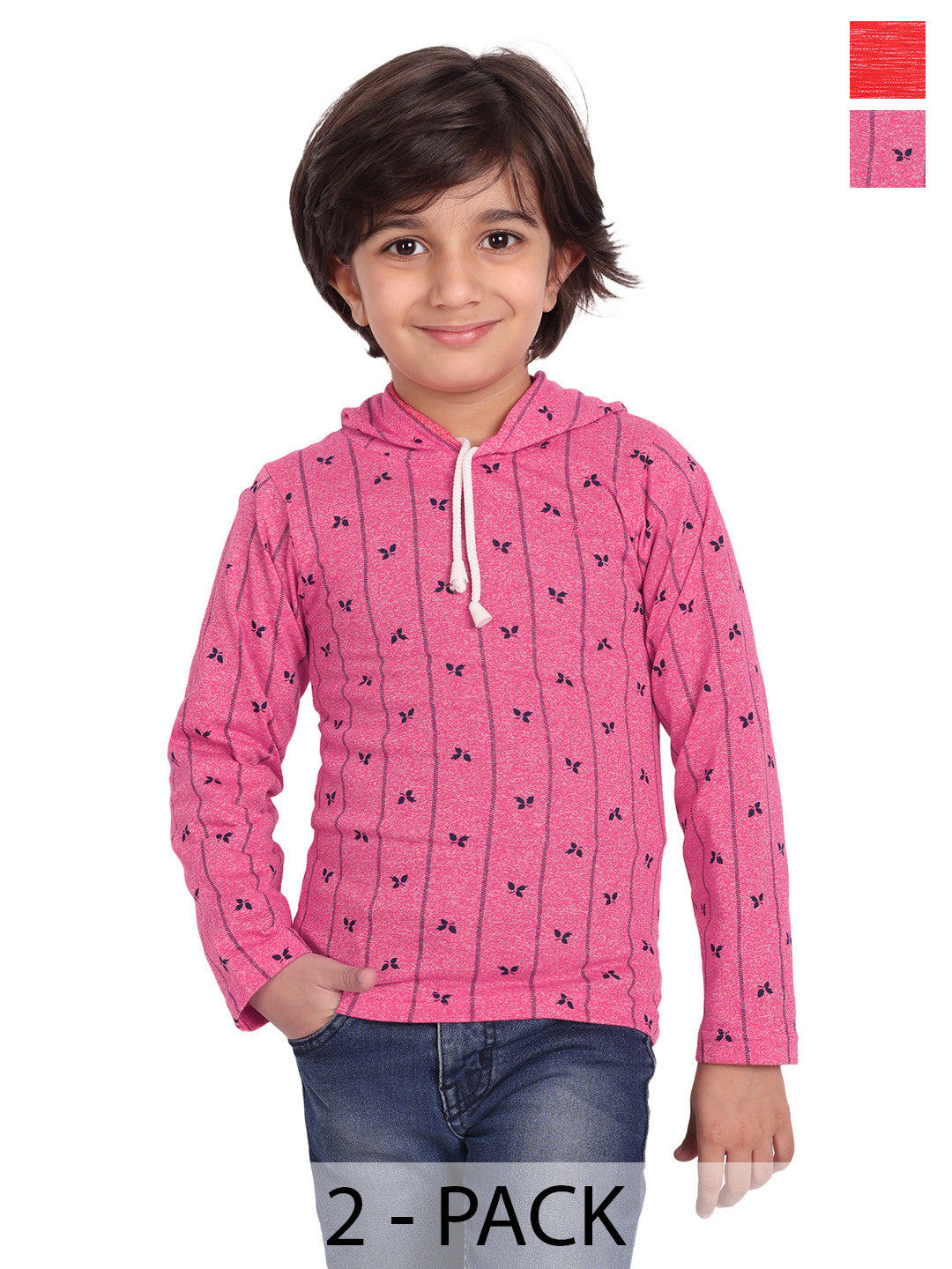 

BAESD Boys Pack Of 2 Hooded Regular Fit Cotton Casual T-shirt, Pink