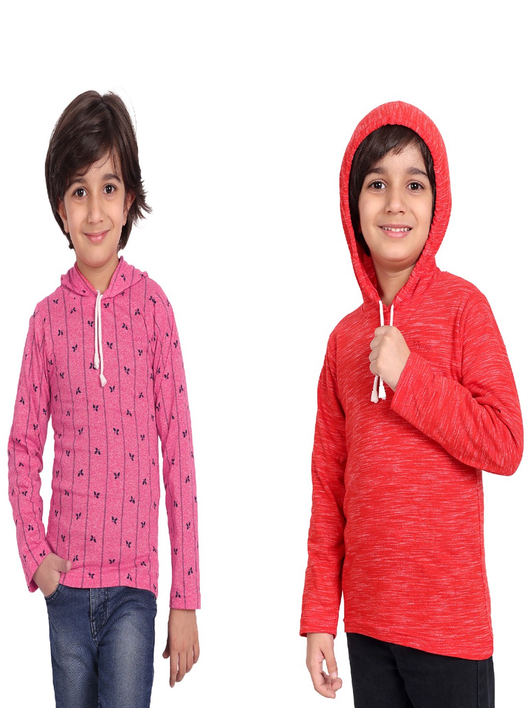 

BAESD Boys Pack Of 2 Printed Cotton Hooded T-shirts, Red