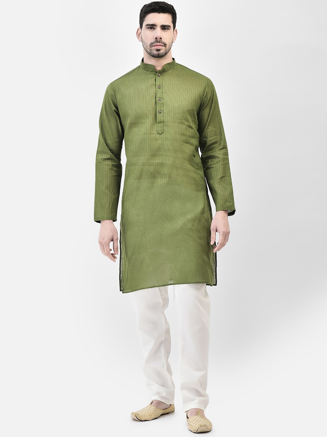 

SG LEMAN Striped Woven Design Regular Kurta With Pyjama, Green