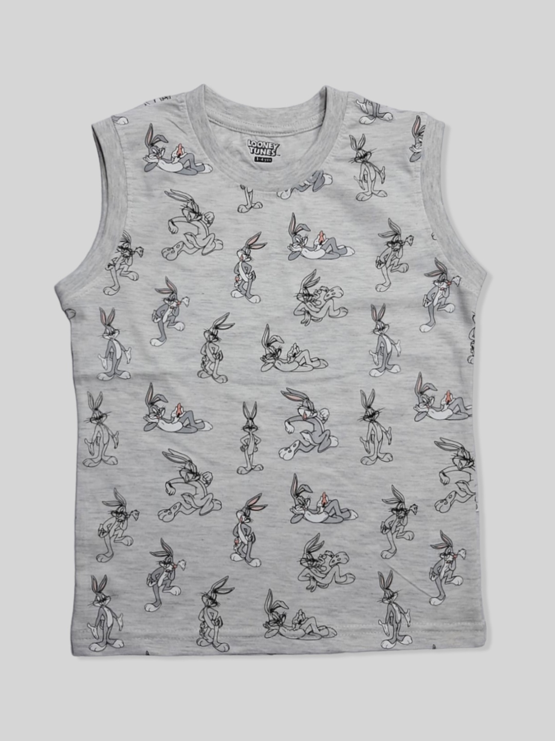 

Minute Mirth Boys Floral Printed Round Neck Sleeveless Pure Cotton T-shirt, Silver