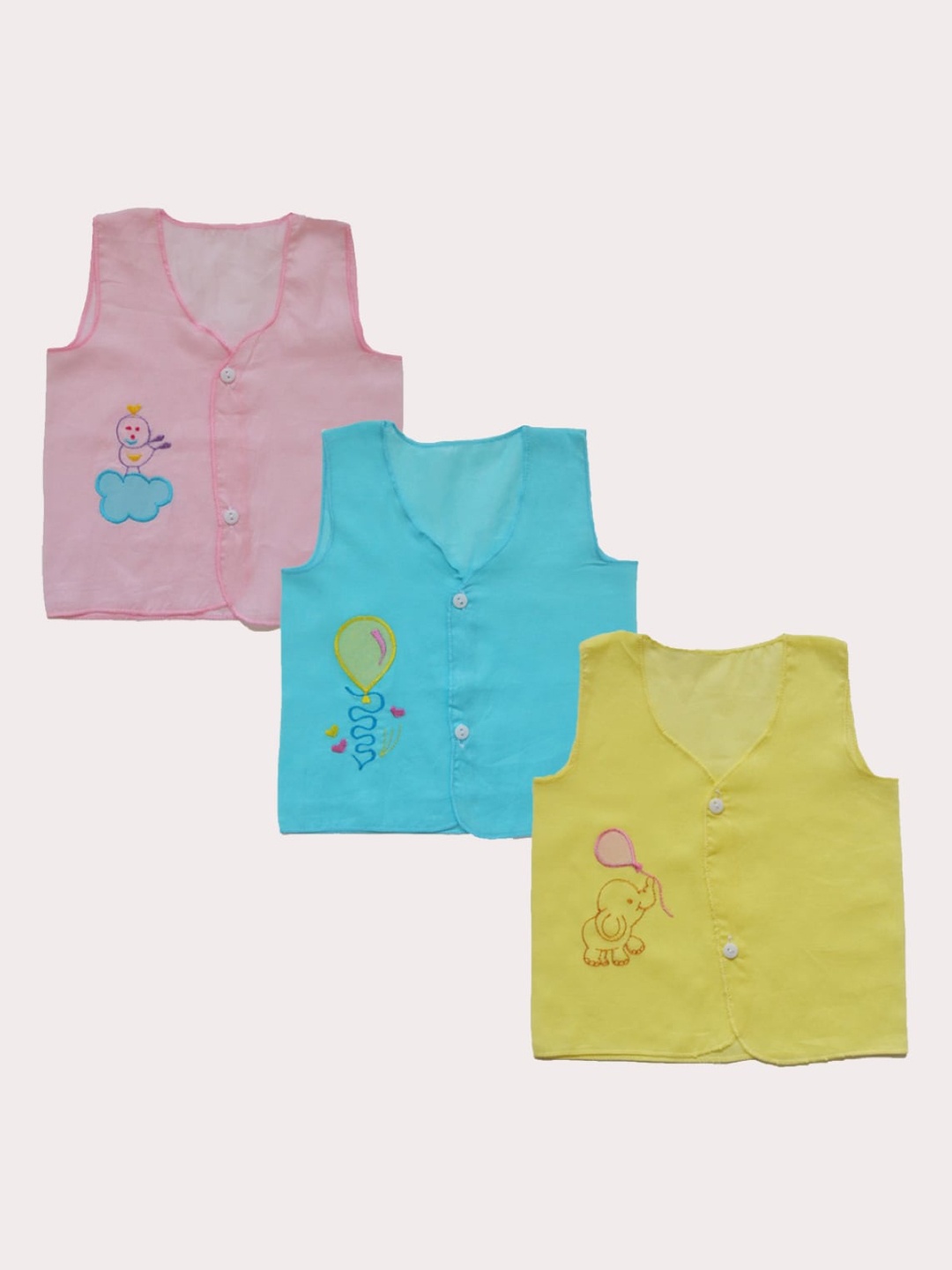 

BAESD Infants Pack Of 3 Sleeveless Cotton Jhablas, Pink