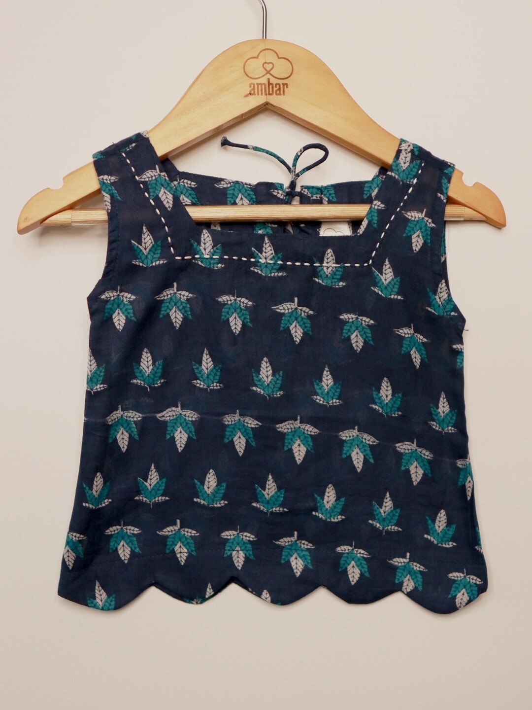 

BAESD Girls Printed Scalloped Sleeveless Cotton Jhabla, Navy blue