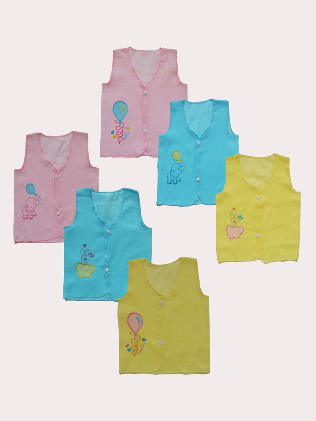 

BAESD Infants Pack Of 6 Sleeveless Cotton Jhablas, Pink