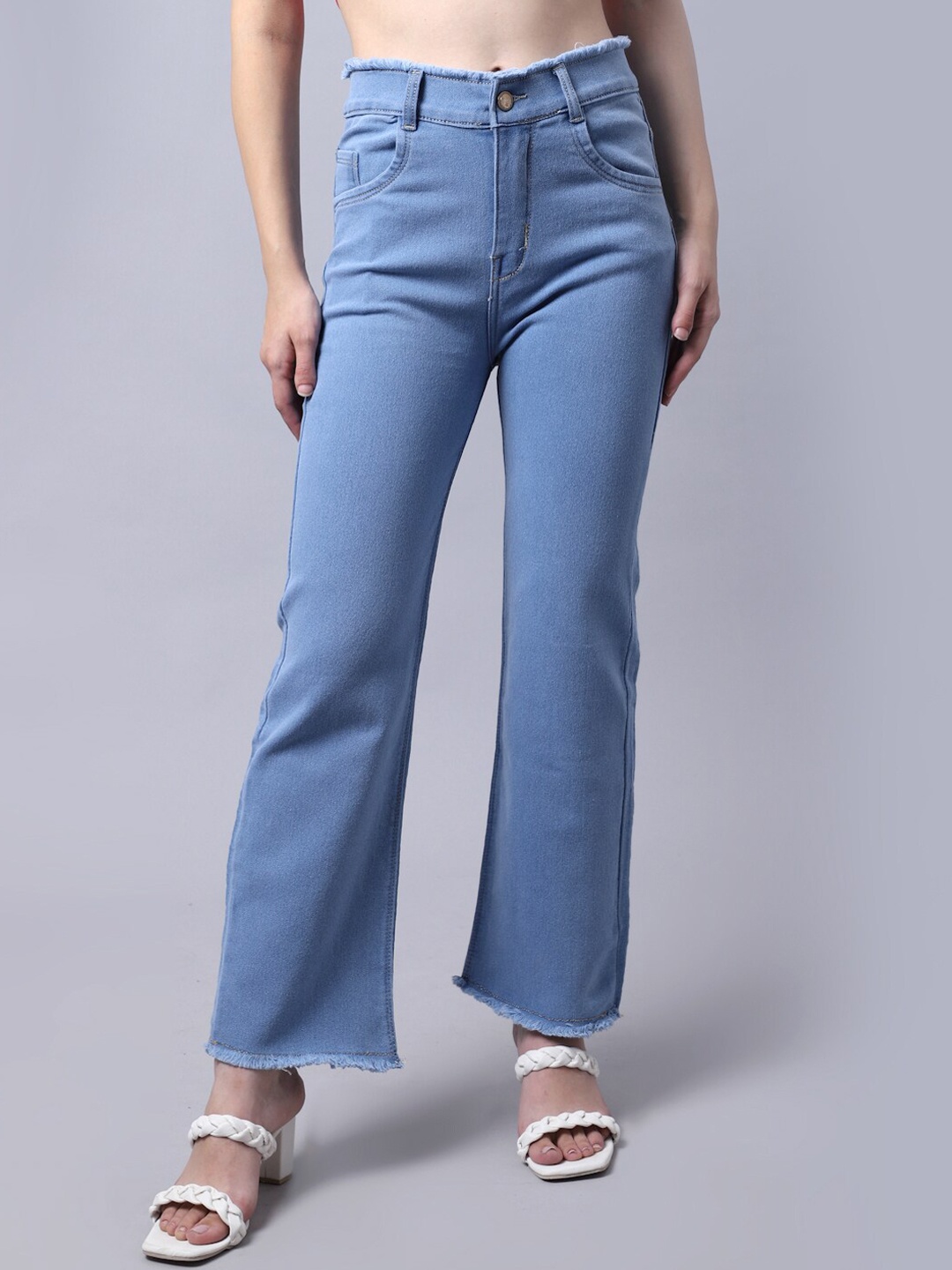 

NULL NAUT Women Flared High-Rise Clean Look Jeans, Blue