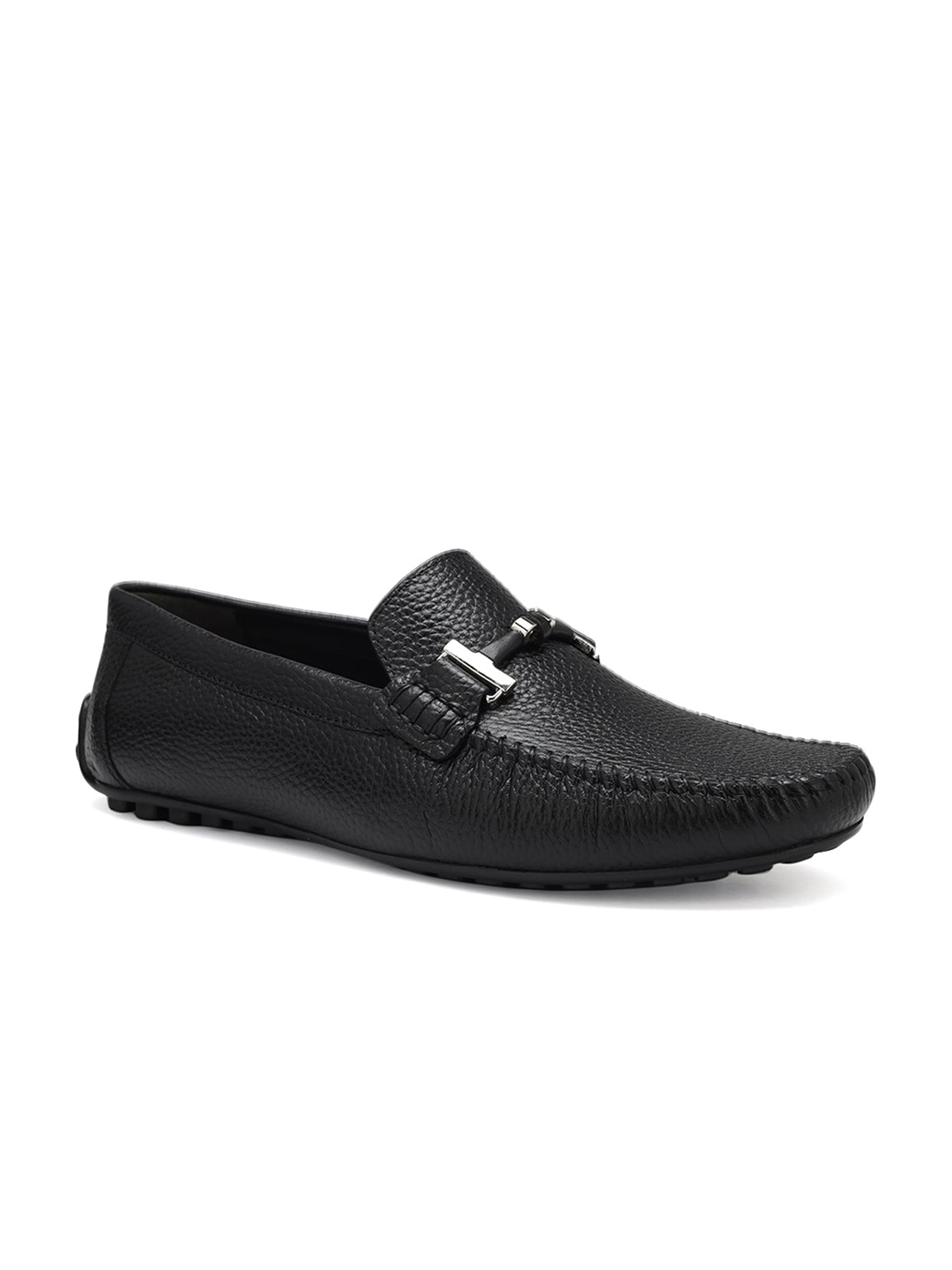 

ROSSO BRUNELLO Men Textured Leather Formal Loafers, Black