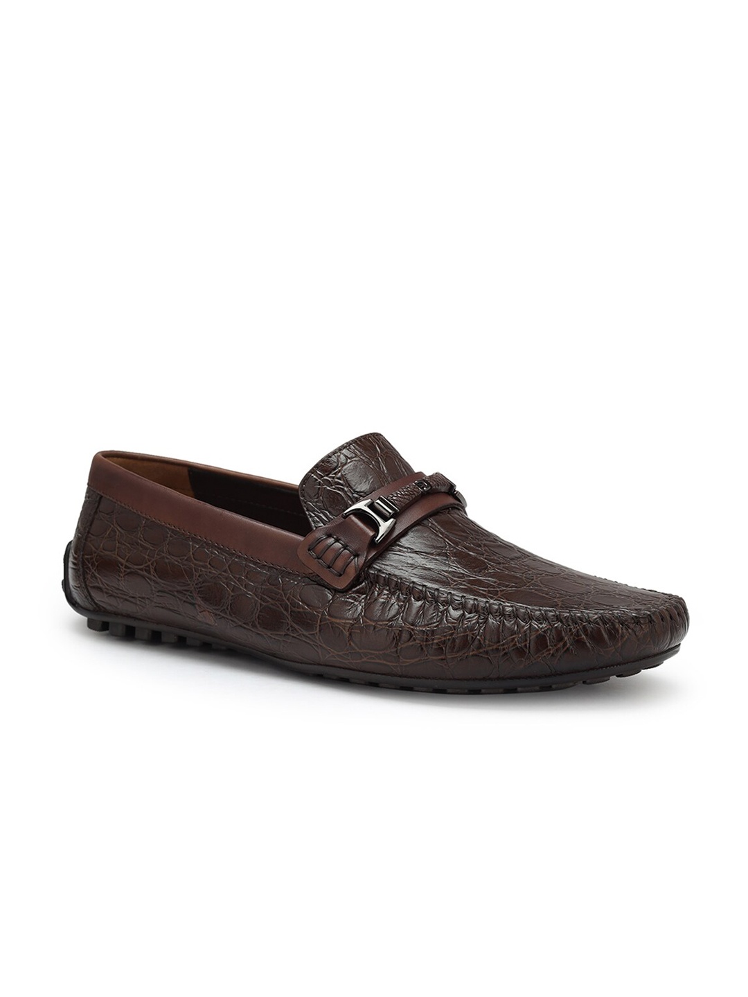 

ROSSO BRUNELLO Men Textured Leather Formal Loafers, Coffee brown