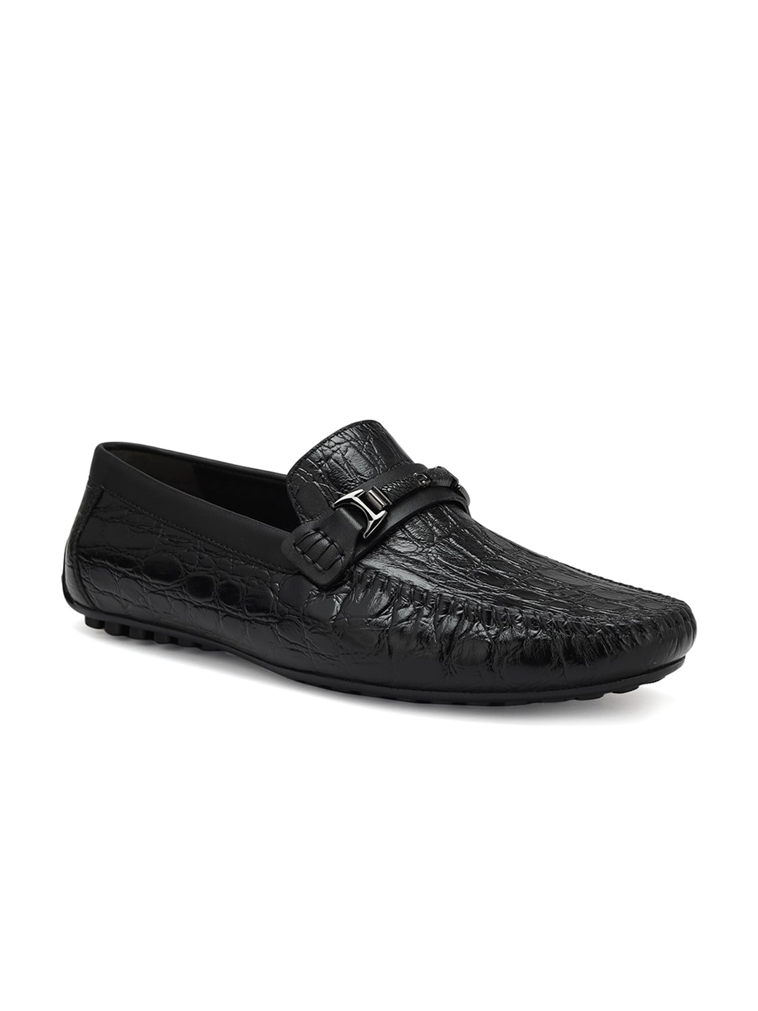 

ROSSO BRUNELLO Men Textured Leather Formal Loafers, Black