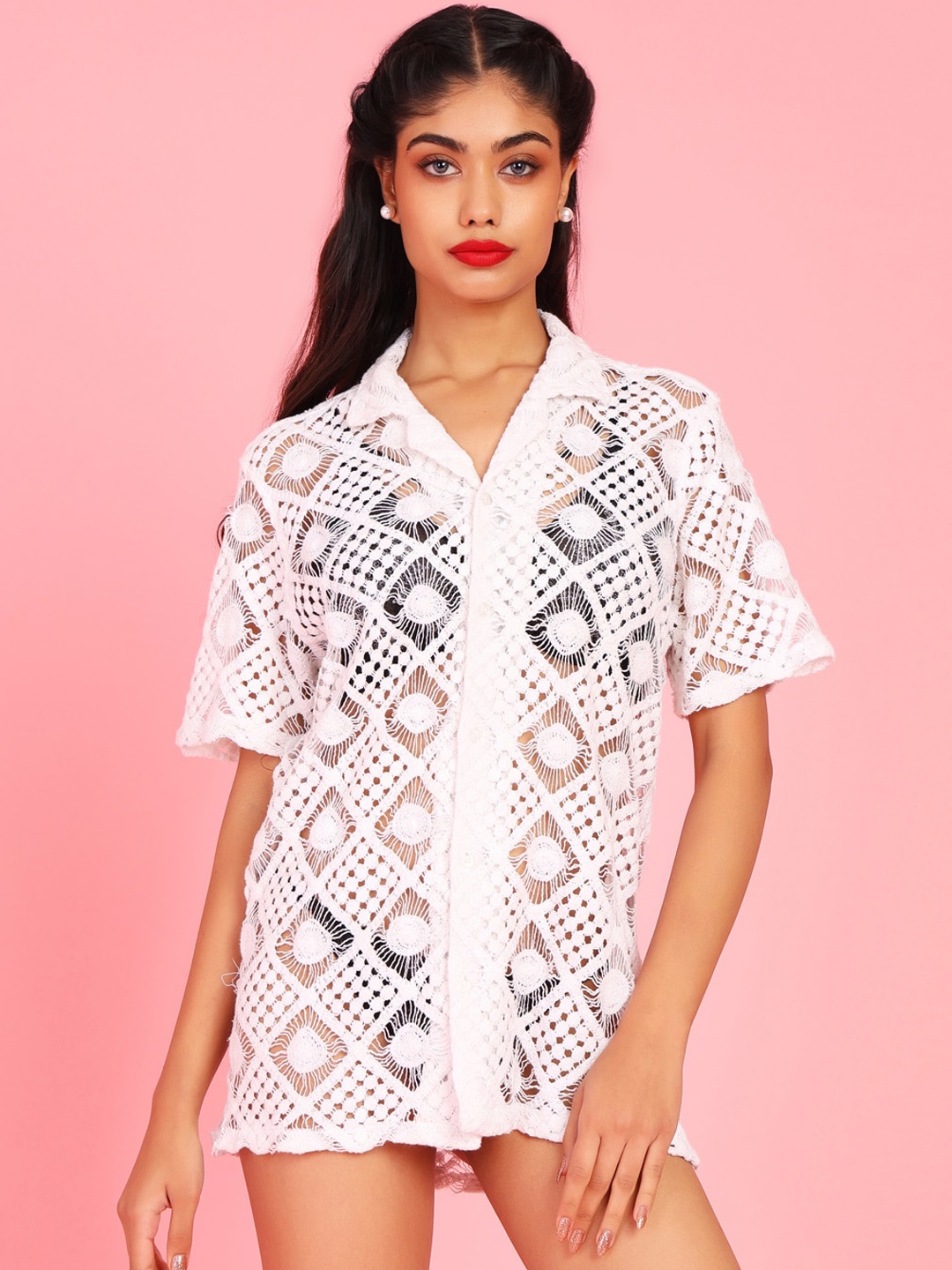 

Da Intimo Medium Coverage Relaxed Fit Swimwear Cover-Up Shirt, White
