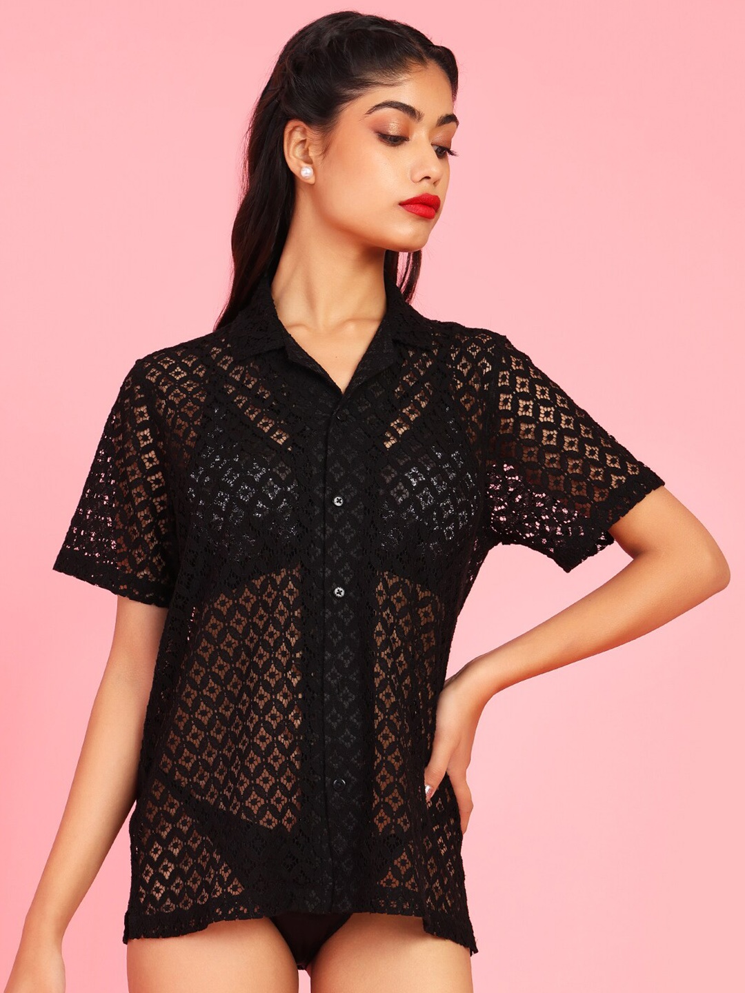 

Da Intimo Medium Coverage Relaxed Fit Swimwear Cover-Up Shirt, Black