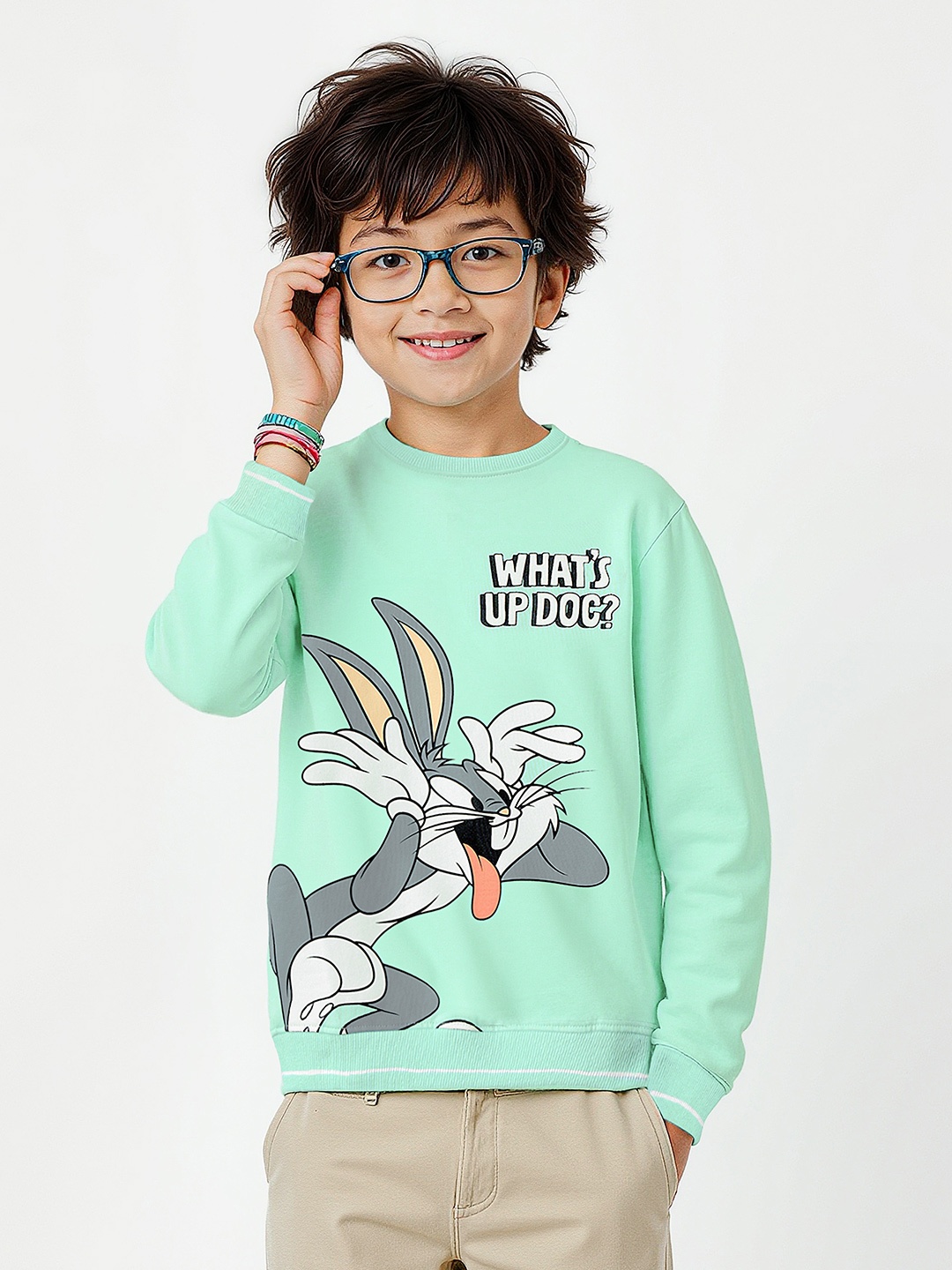 

The Souled Store Boys Looney Tunes: What's Up Doc Printed Pullover Sweatshirt, Green