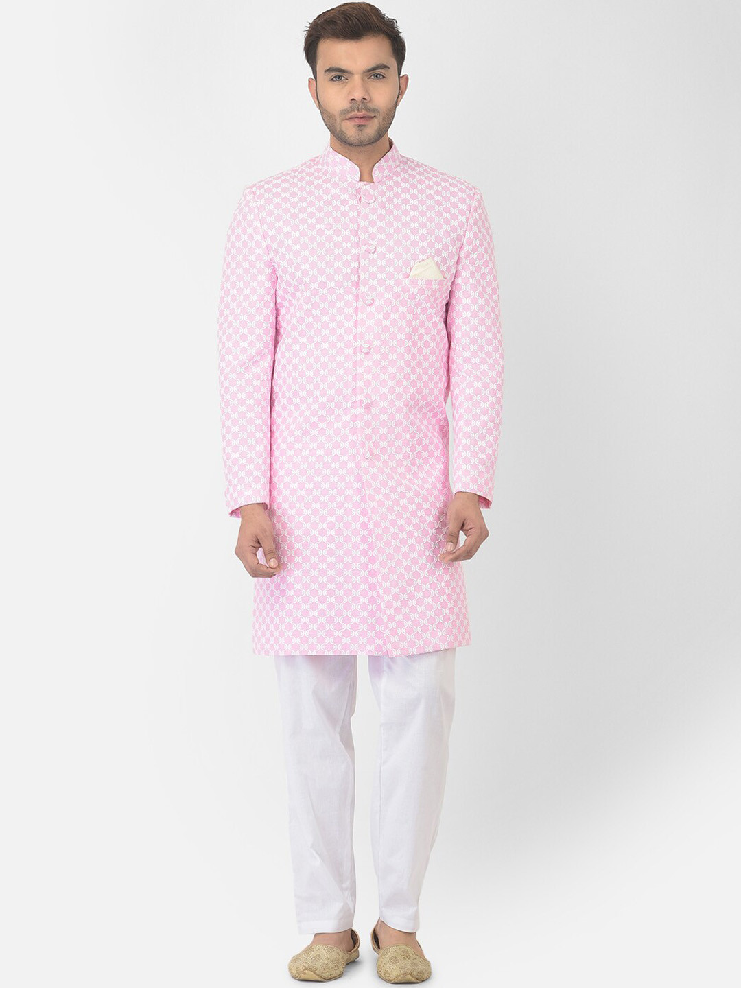 

DEYANN Chikankari Embroidered Sherwani Set, Pink