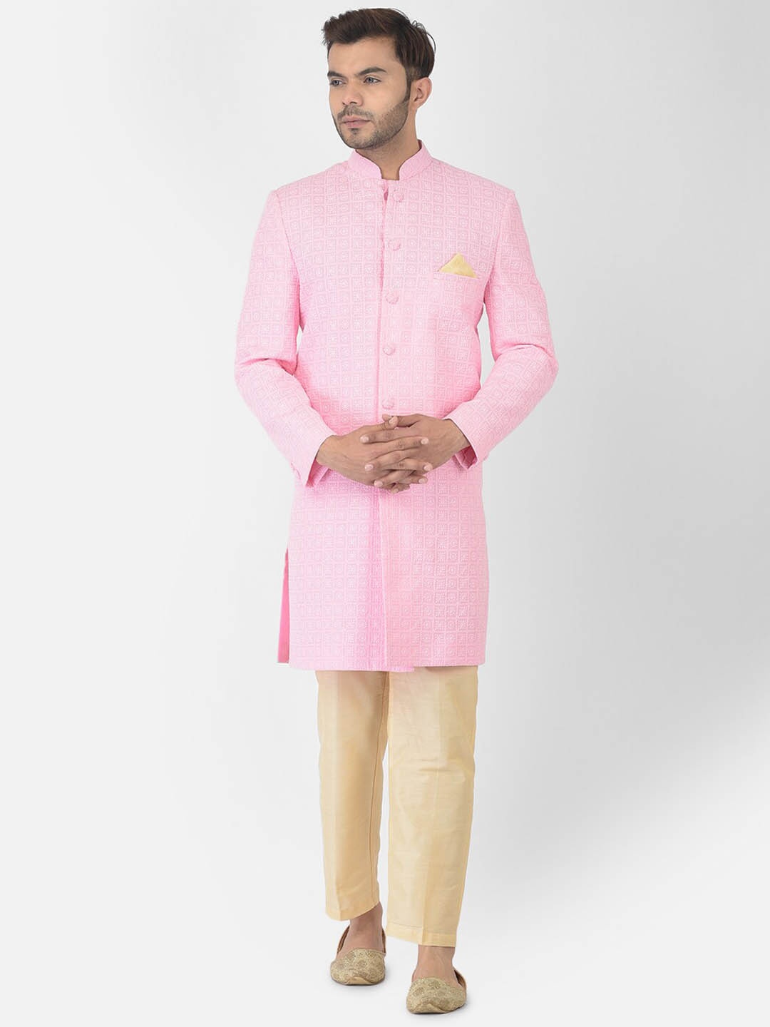 

DEYANN Embroidered Cotton Sherwani Set, Pink