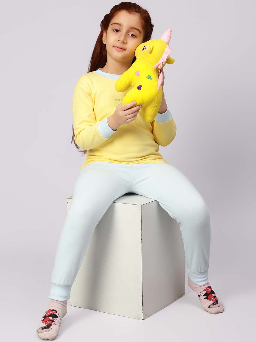 

bubble berry Girls Printed Night Suit, Yellow