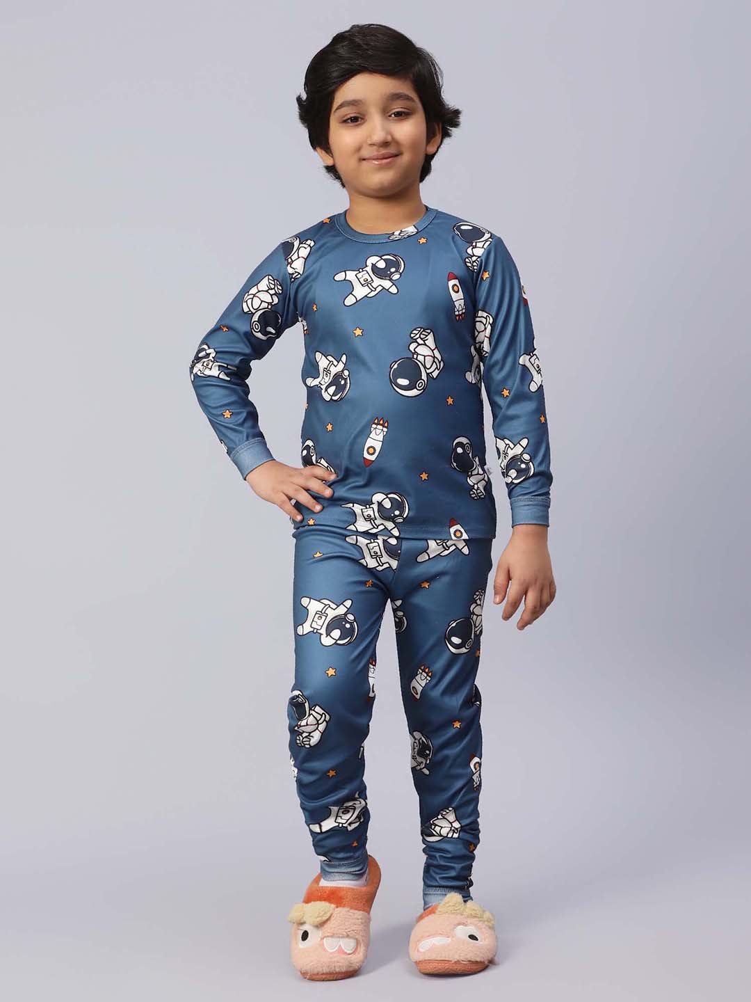 

bubble berry Boys Graphic Printed Pure Cotton Night suit, Blue