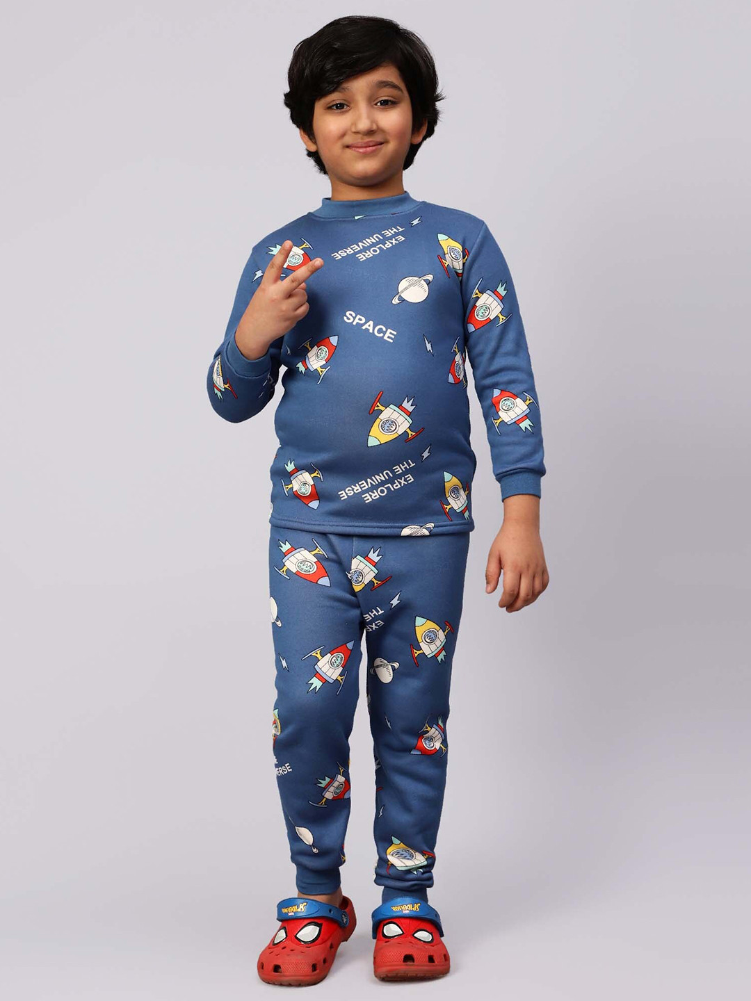 

bubble berry Boys Conversational Print Night suit, Blue