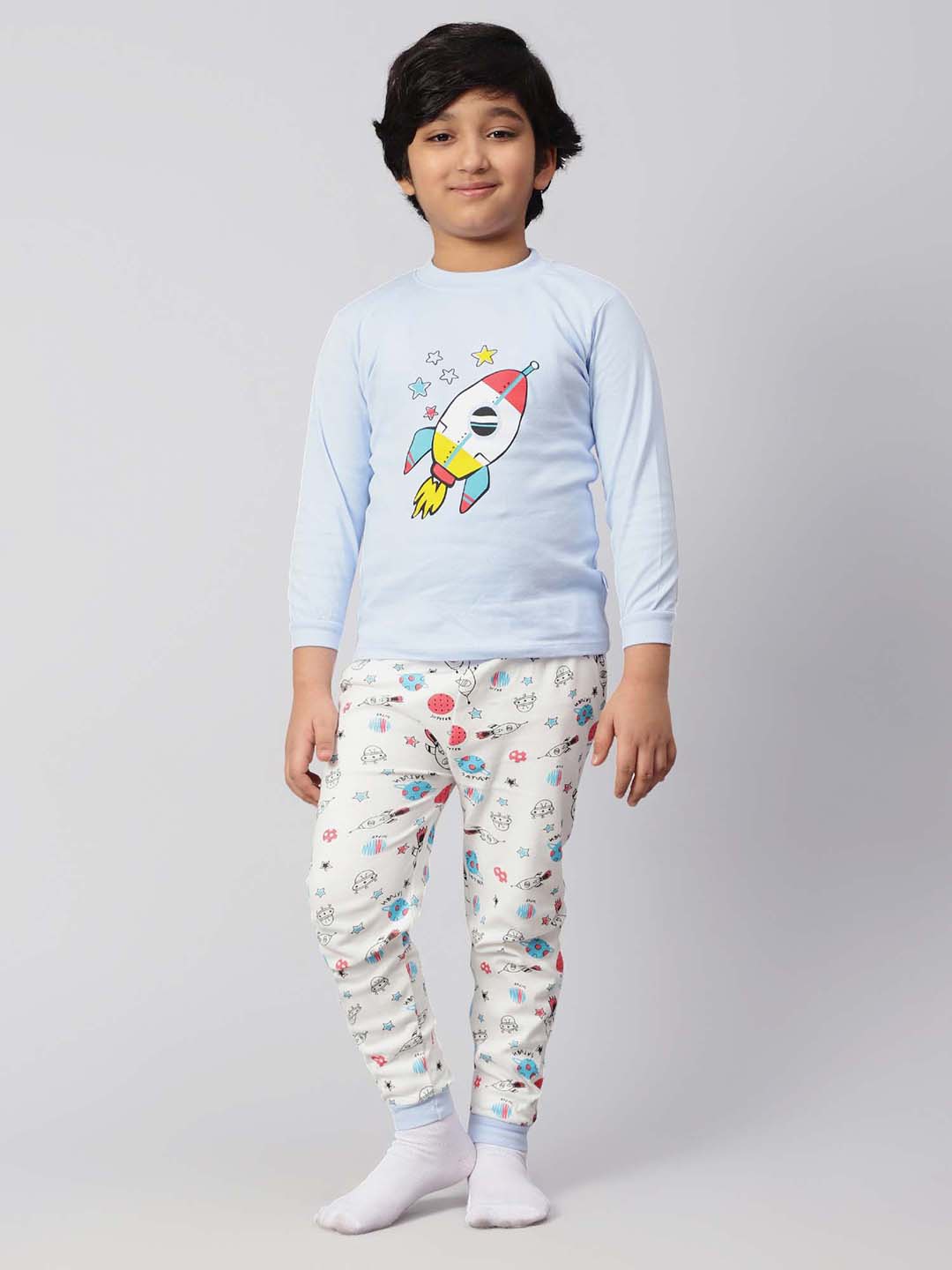 

bubble berry Boys Graphic Printed Pure Cotton Night Suit, Blue