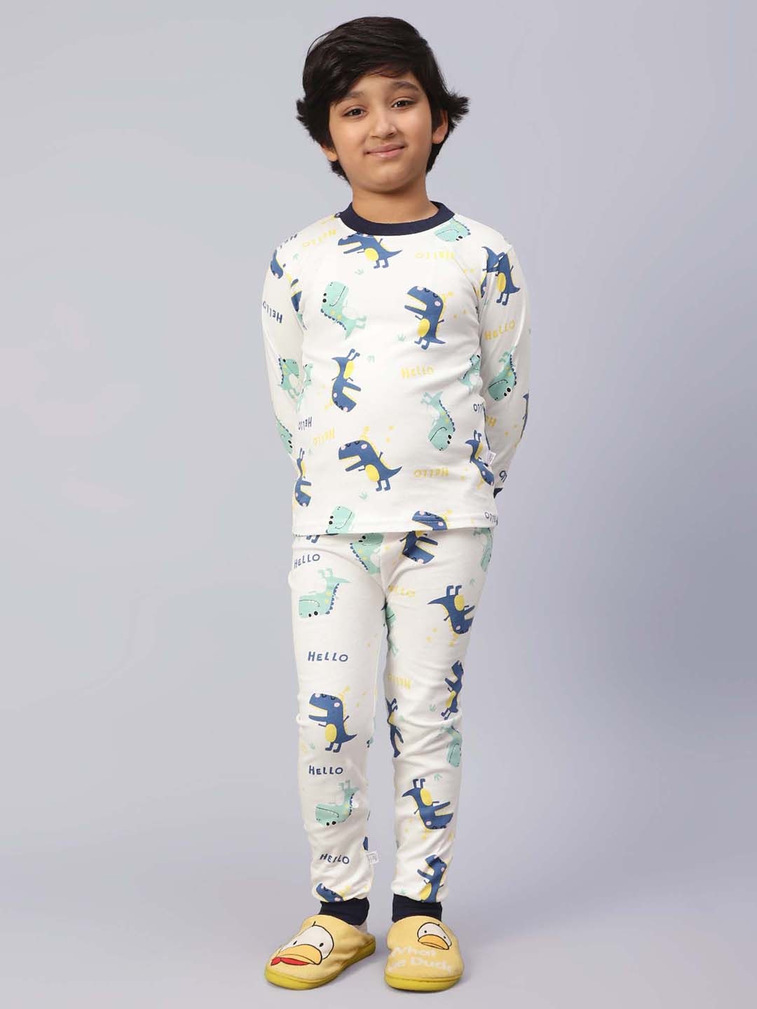 

bubble berry Boys Graphic Printed Pure Cotton Night suit, White