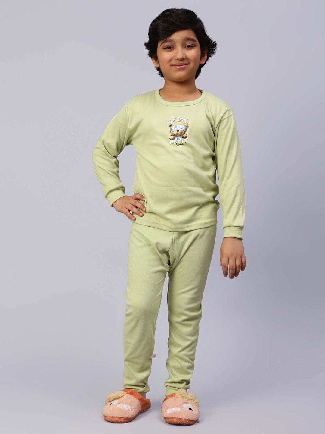 

bubble berry Boys Long Sleeves Pure Cotton Night suit, Green