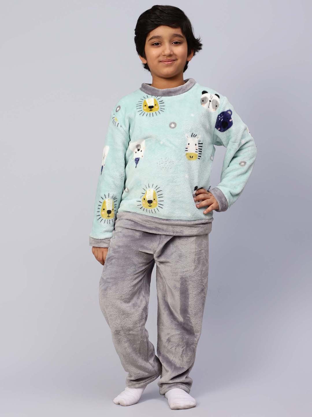 

bubble berry Boys Graphic Printed Pure Cotton T-shirt With Pyjamas, Sea green
