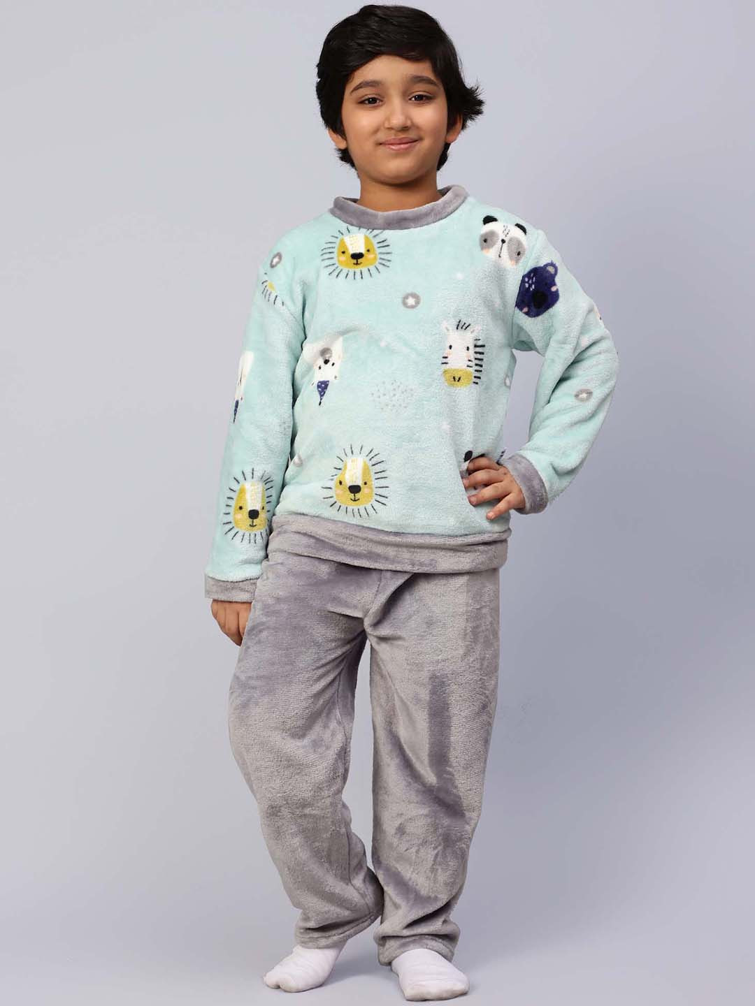

bubble berry Boys Graphic Printed Pure Cotton T-shirt With Pyjamas, Sea green