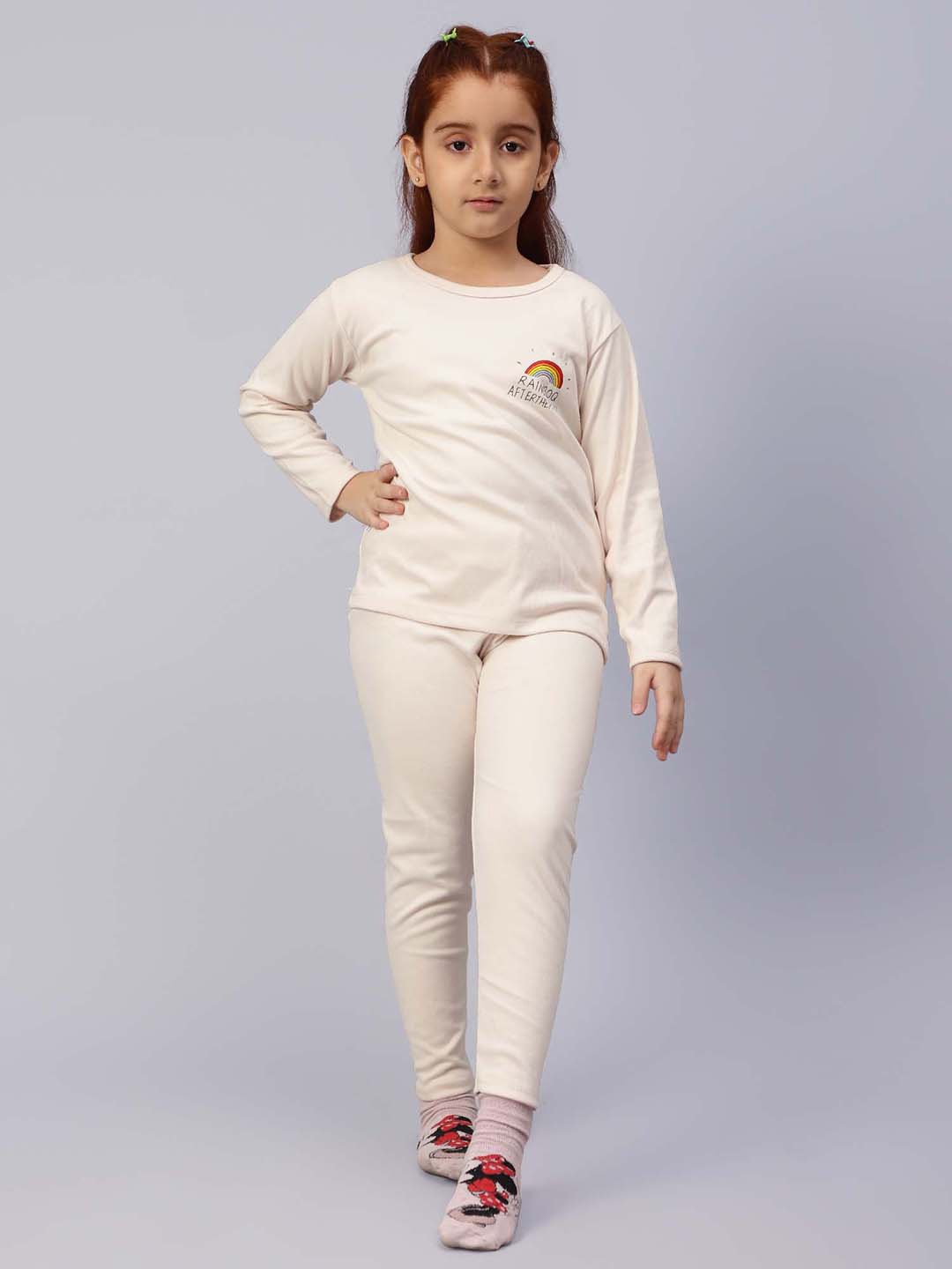 

bubble berry Girls Long Sleeves Pure Cotton Night suit, Beige