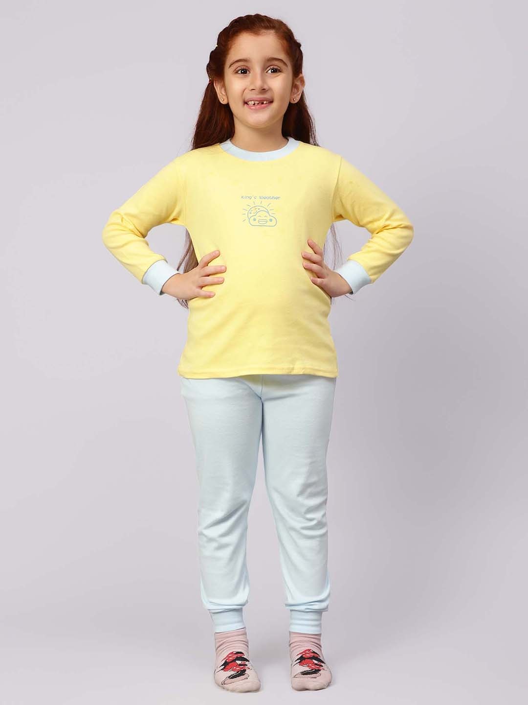 

bubble berry Girls Long Sleeves Pure Cotton Night suit, Yellow