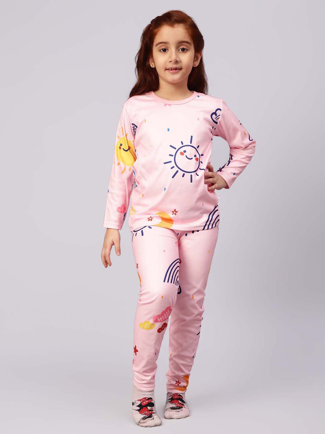 

bubble berry Girls Graphic Printed Pure Cotton Night Suit, Pink