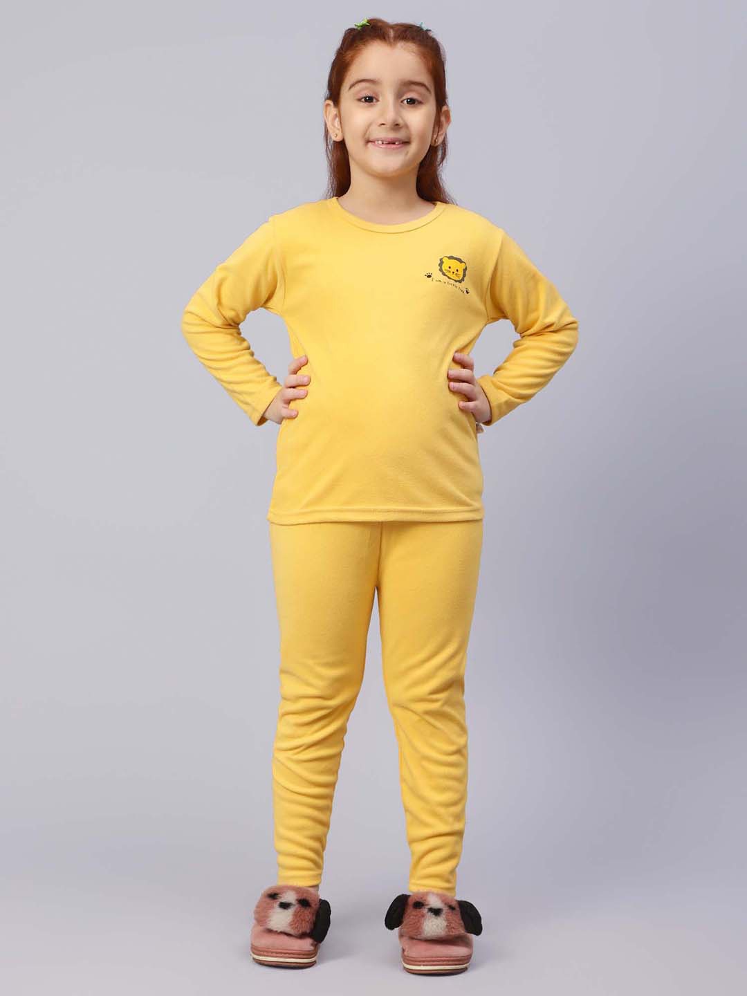 

bubble berry Girls Round Neck Long Sleeves Pure Cotton T-shirt With Pyjamas, Yellow