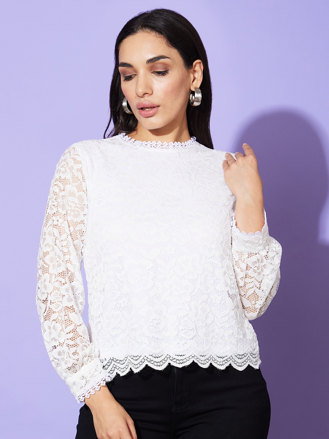 

Globus Floral Lace Party Top, White