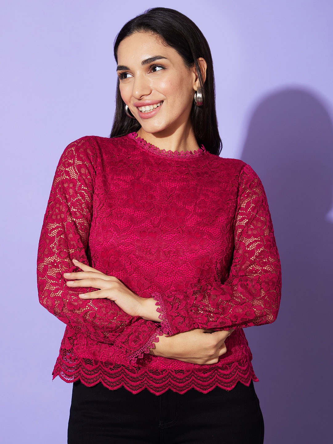 

Globus Lace Up Party Top, Maroon