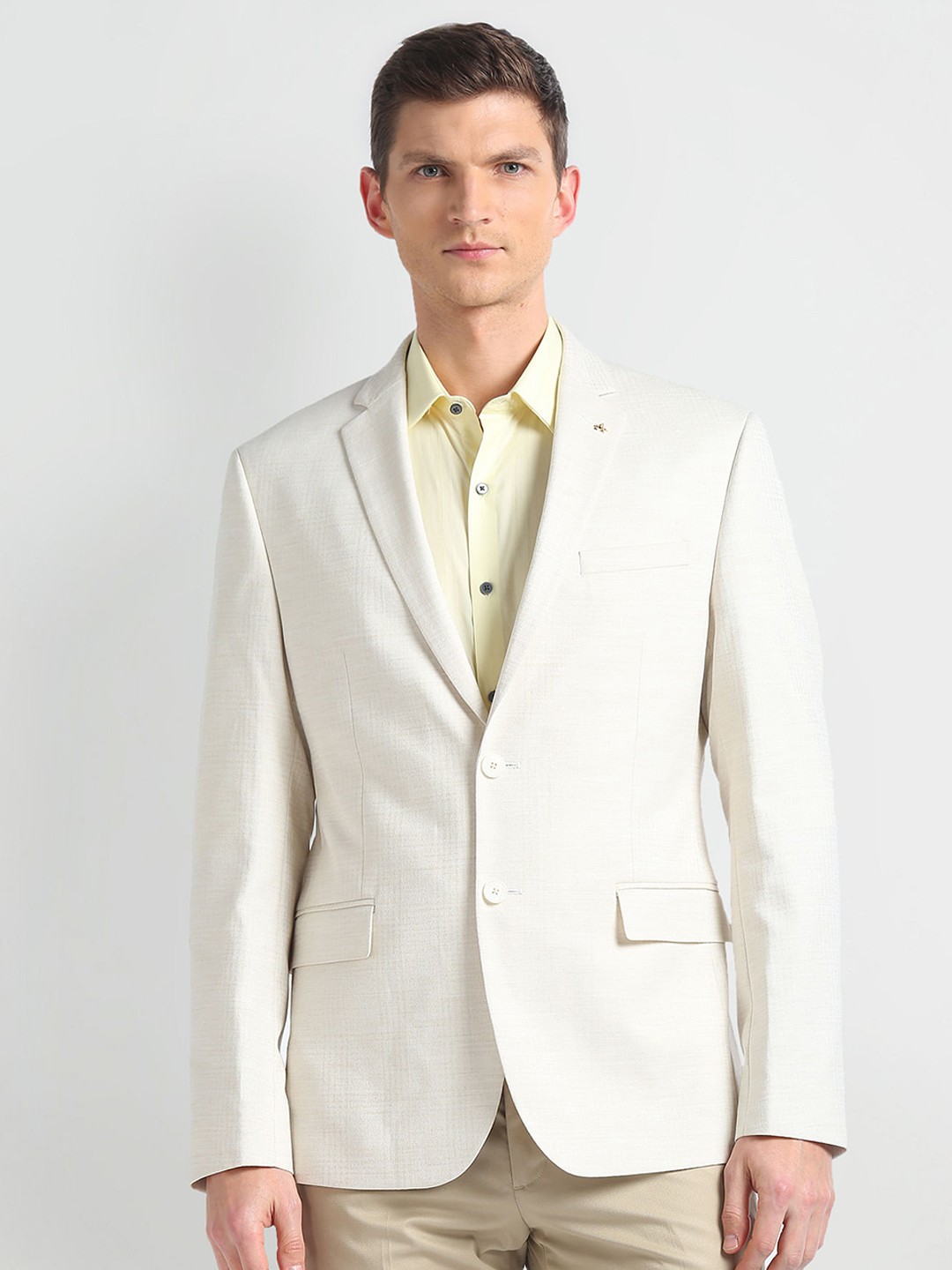 

Arrow Notched Lapel Collar Single-Breasted 1851 Formal Blazer, Beige