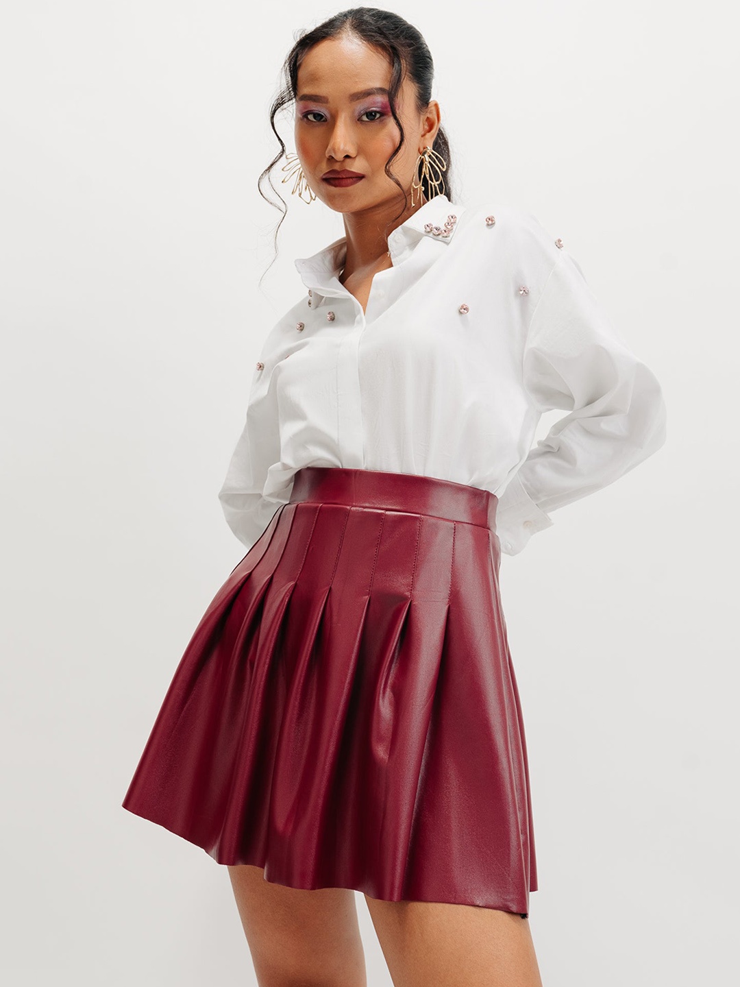 

FREAKINS Red A-Line Leather Mini Skirts