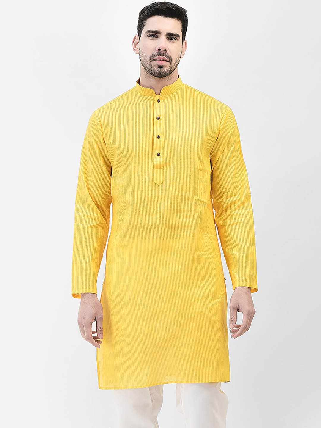 

SG LEMAN Mandarin Collar Long Sleeves Striped Kurta, Yellow