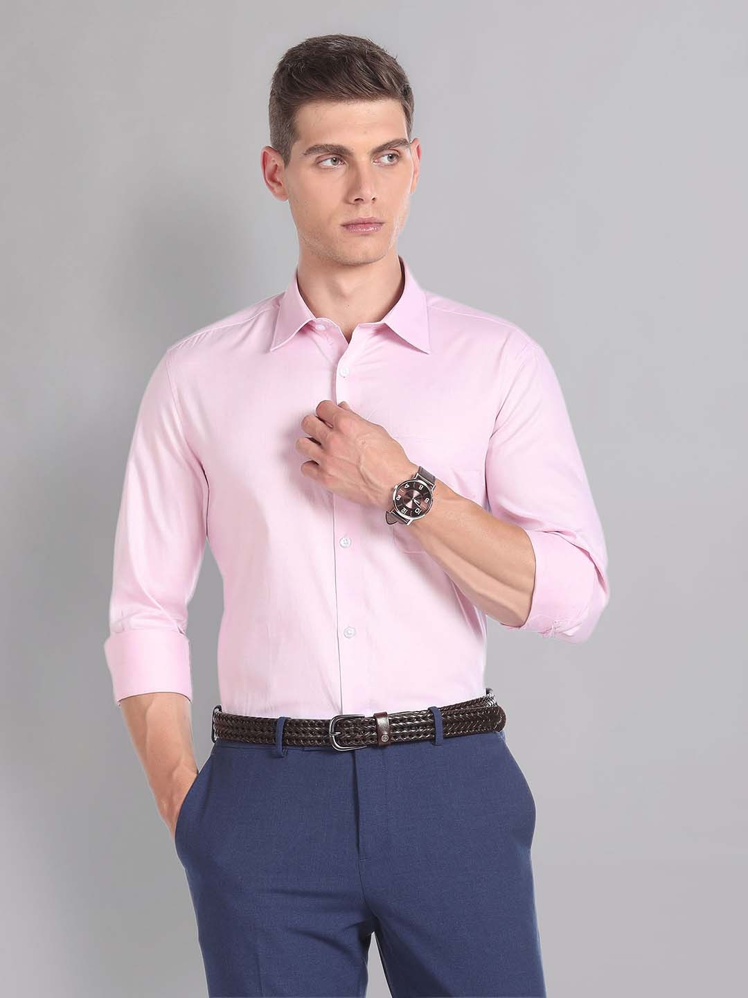 

AD By Arvind Dobby Regular Fit Formal Shirt, Pink
