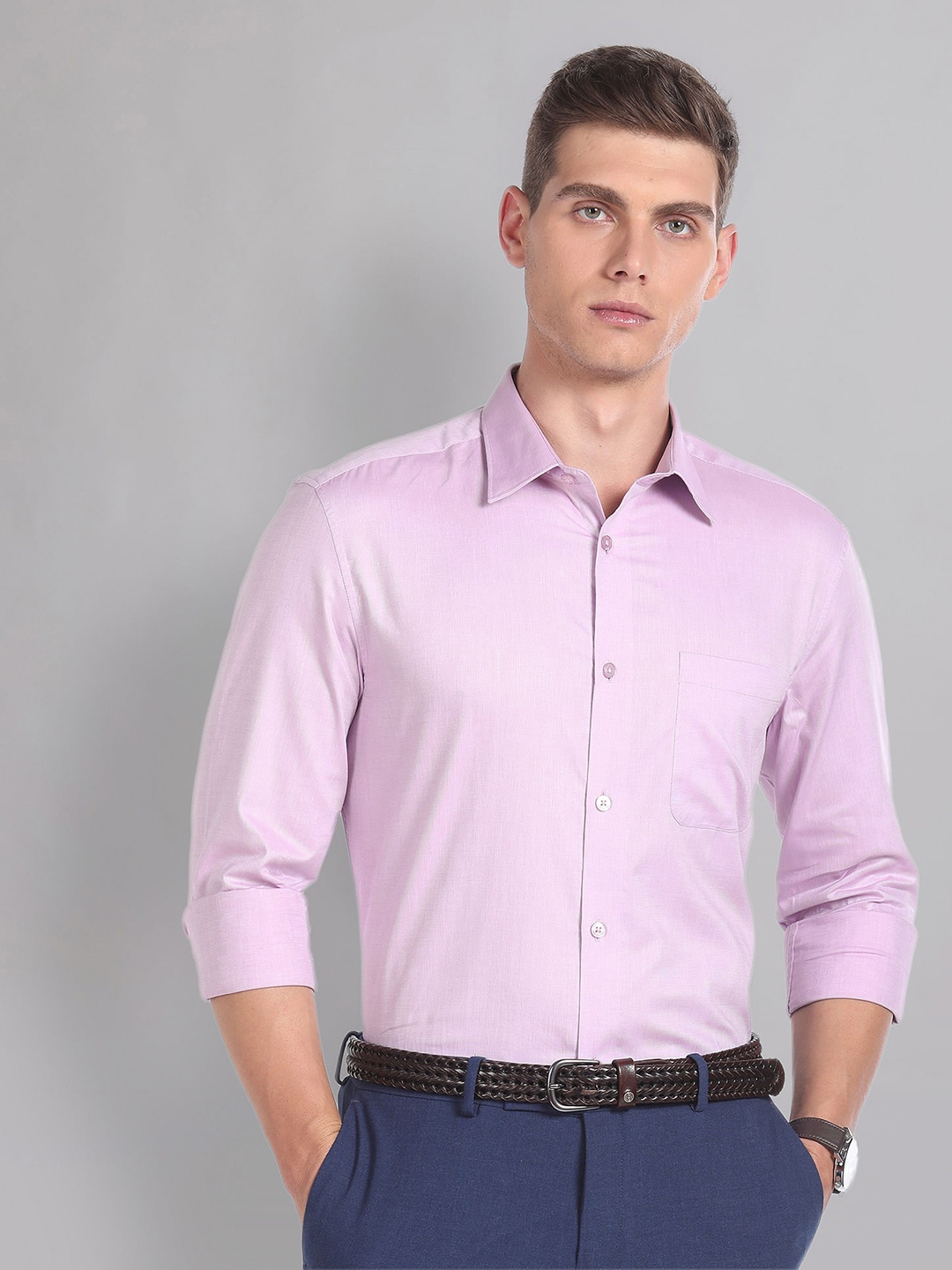 

AD By Arvind Dobby Regular Fit Formal Shirt, Purple