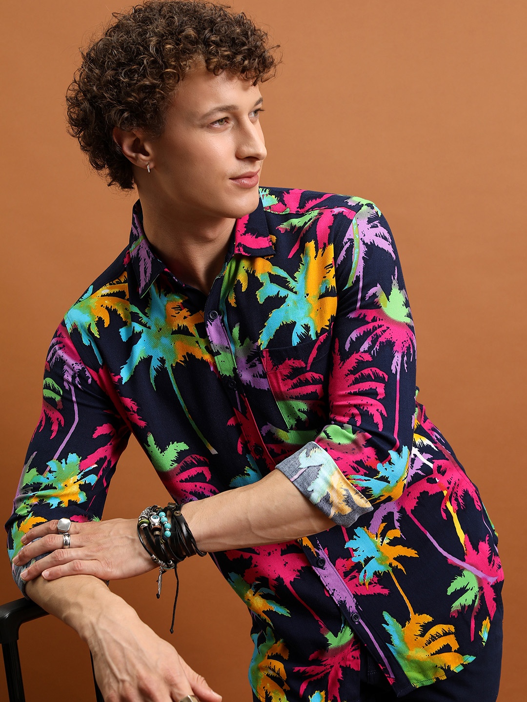

KETCH Men Slim Fit All Over Printed Shirt, Navy blue