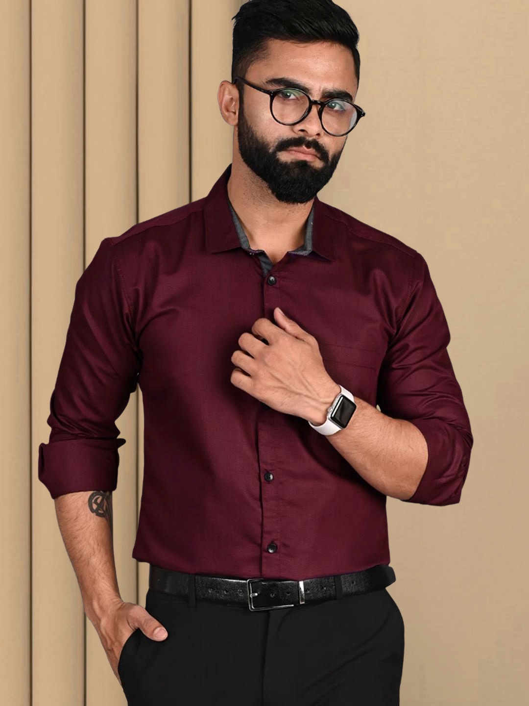 

Tee Projekt Standard Collar Cotton Formal Shirt, Maroon