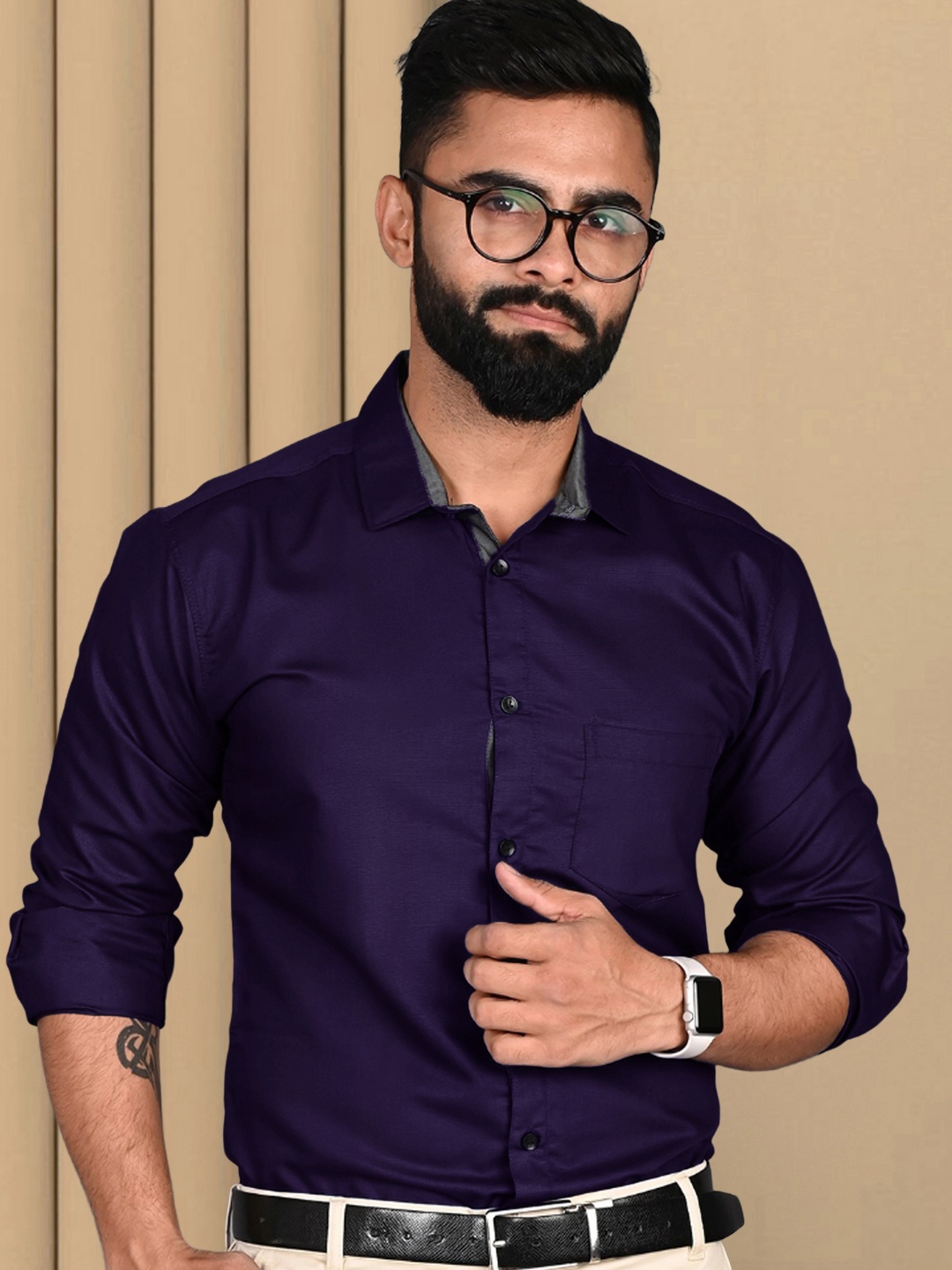 

Tee Projekt Standard Collar Cotton Formal Shirt, Purple