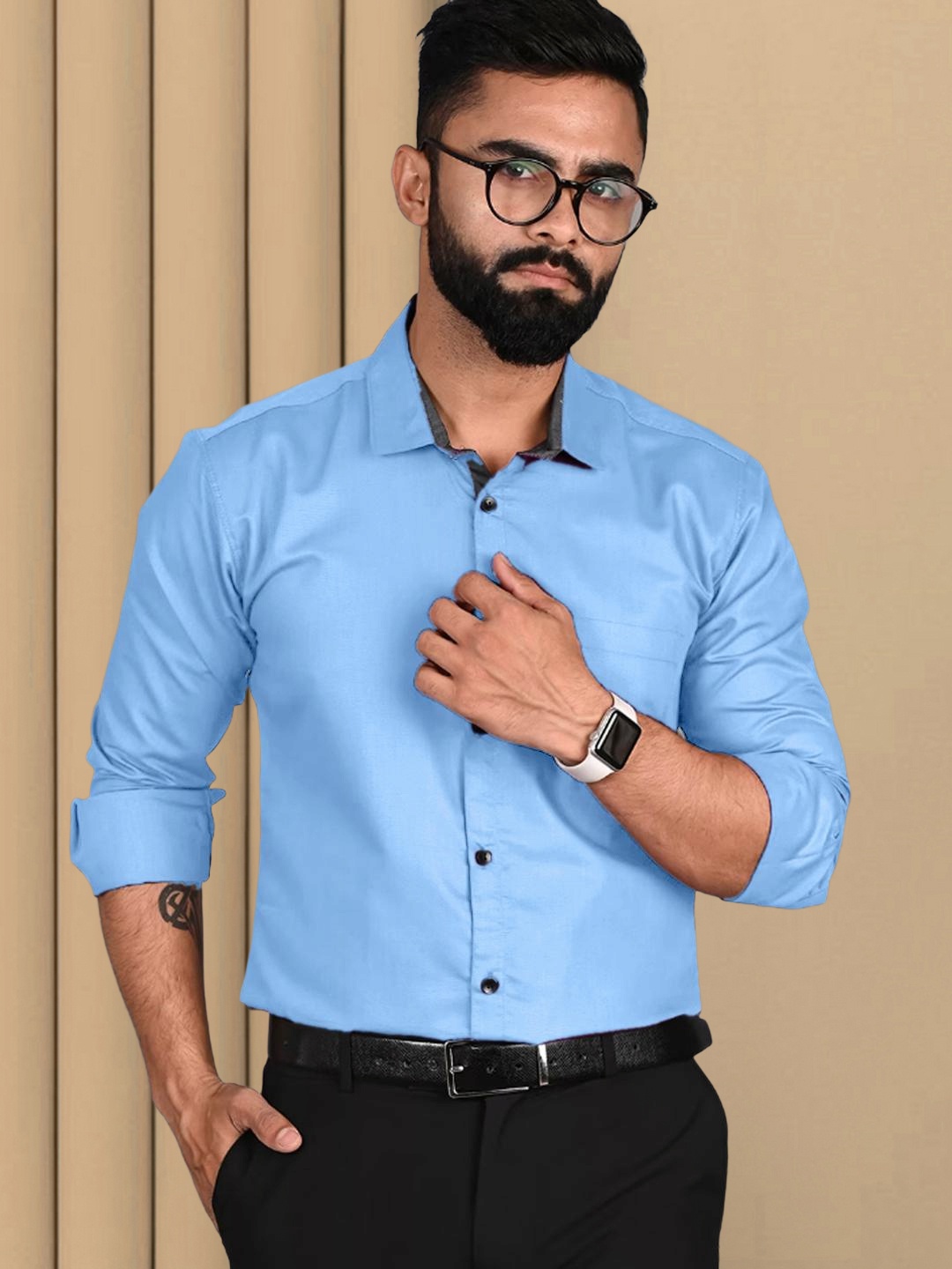 

Tee Projekt Standard Spread Collar Cotton Formal Shirt, Blue