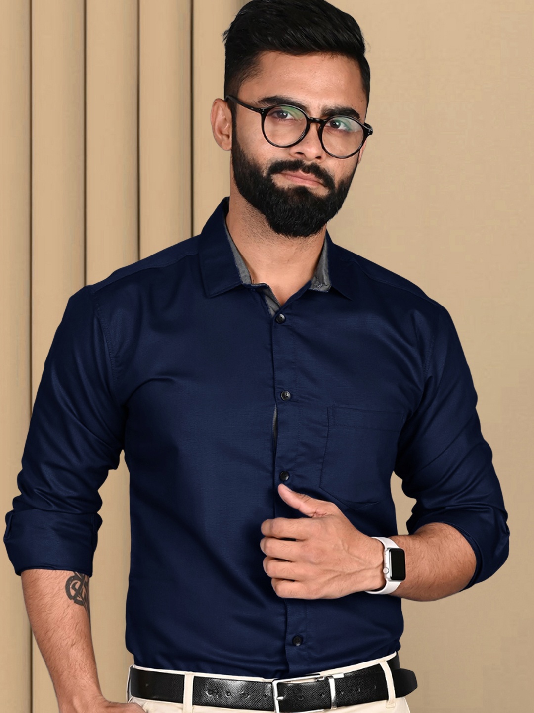 

Tee Projekt Standard Collar Cotton Formal Shirt, Blue
