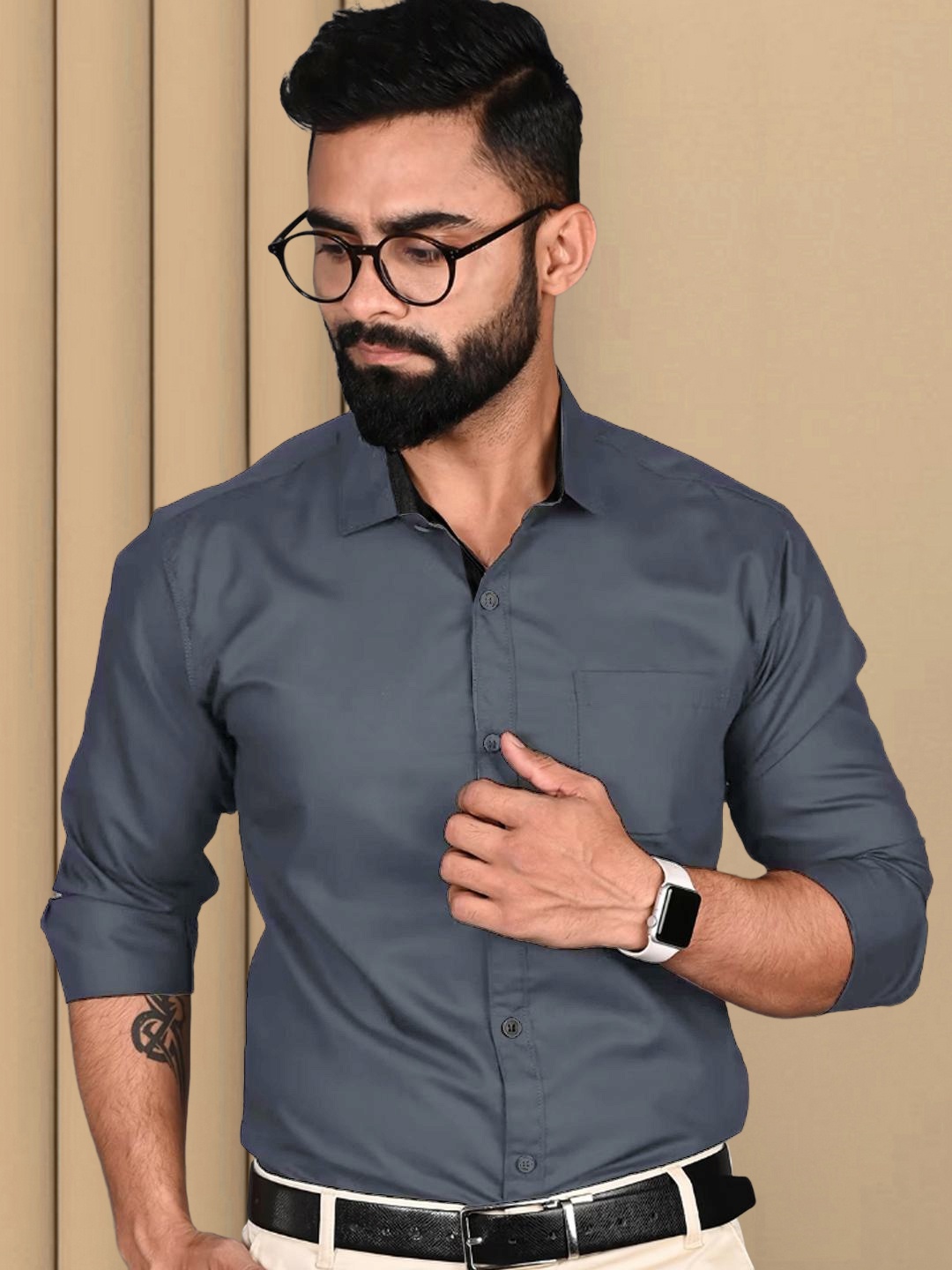 

Tee Projekt Standard Spread Collar Cotton Formal Shirt, Grey