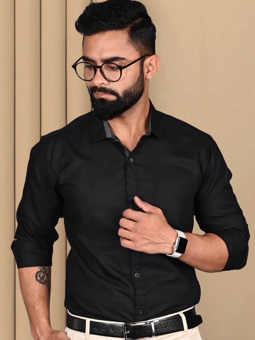 

Tee Projekt Standard Collar Cotton Formal Shirt, Black